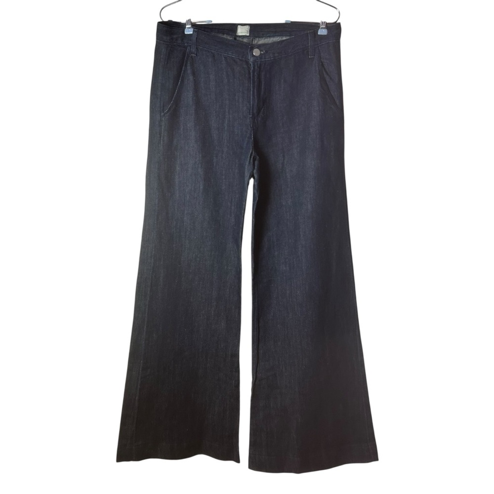 J Brand Wide Leg Flare Jeans Sz 28 Dark Wash Y2K Made in USA Cotton Linen Denim - Picture 2 of 14